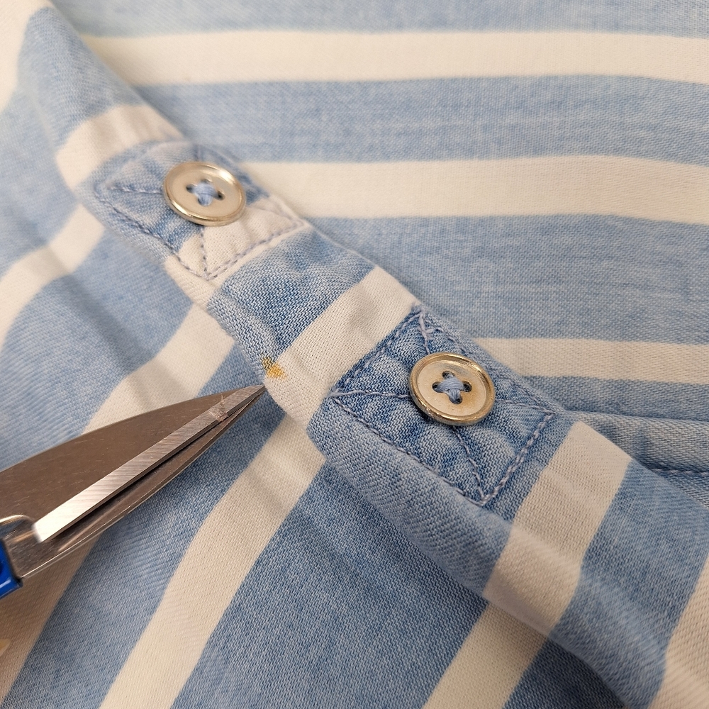 New York & Company Blue White Stripe Button‎ Up Shirt - Picture 8 of 15